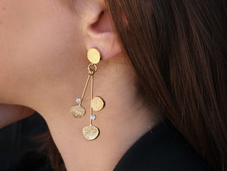 Sabres shape hanging gold & diamonds earrings For Cheap