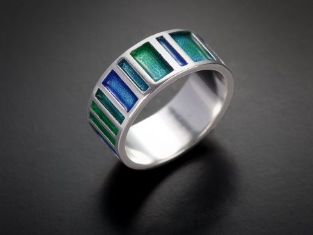 Linera shapes silver&enamel ring Sale