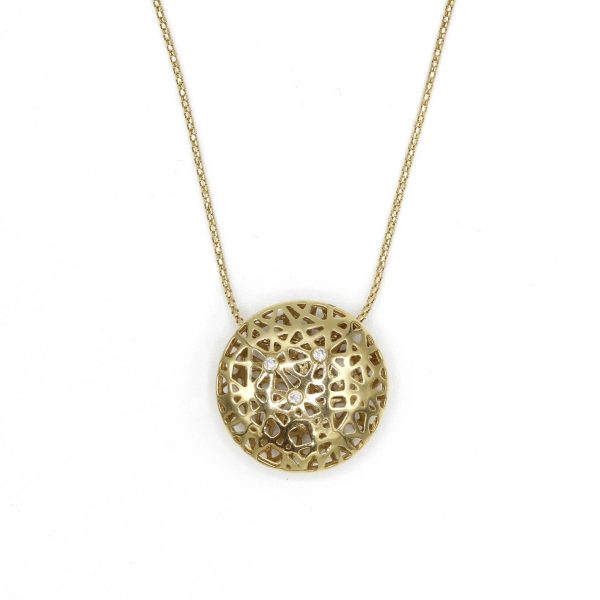 Round net shape gold pendant with diamonds Sale