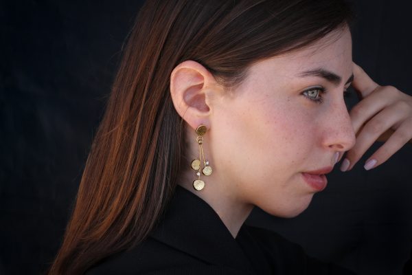 Sabres shape hanging gold & diamonds earrings For Cheap