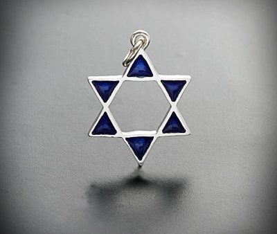 Star of David pendant, open shape, silver with enamel For Sale