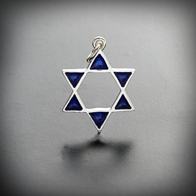 Star of David pendant, open shape, silver with enamel For Sale