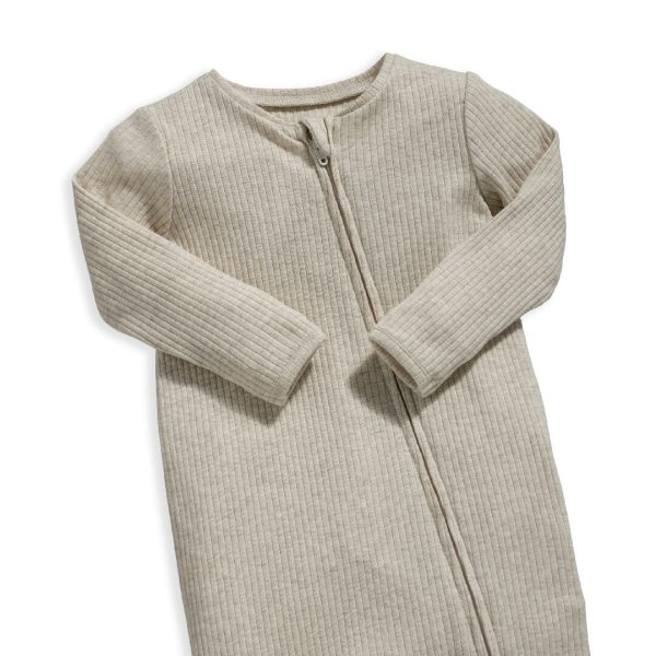 Mamas and Papas Organic Cotton Ribbed Onesie with Zip - Oatmeal Online