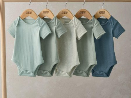 Mamas and Papas Blue Ribbed Short Sleeve Bodysuits - 5 Pack For Sale