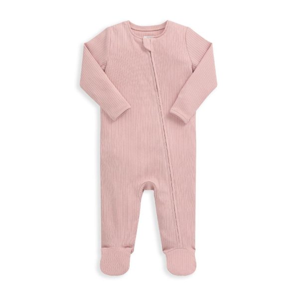 Mamas and Papas Organic Cotton Ribbed Onesie with Zip - Dusty Pink Online Sale