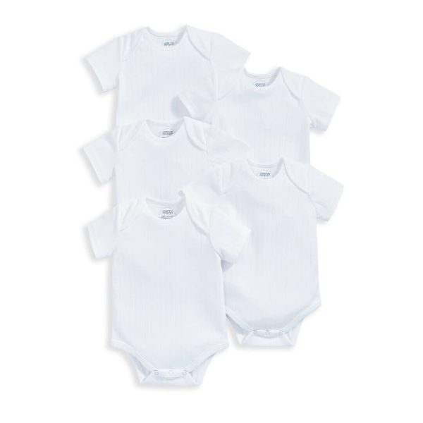 Mamas and Papas White Ribbed Short Sleeve Bodysuits - 5 Pack Sale