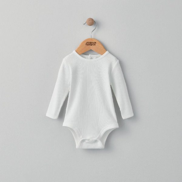 Mamas and Papas Organic Cotton Ribbed Long Sleeve Bodysuit - White on Sale