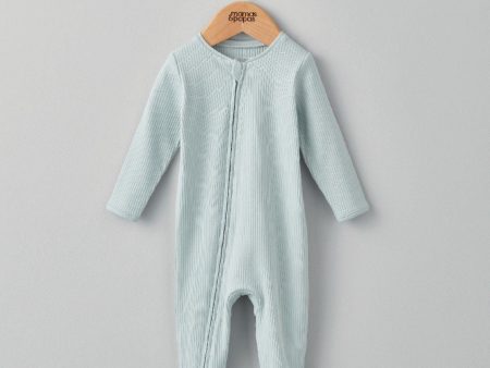 Mamas and Papas Organic Cotton Ribbed Onesie with Zip - Blue on Sale