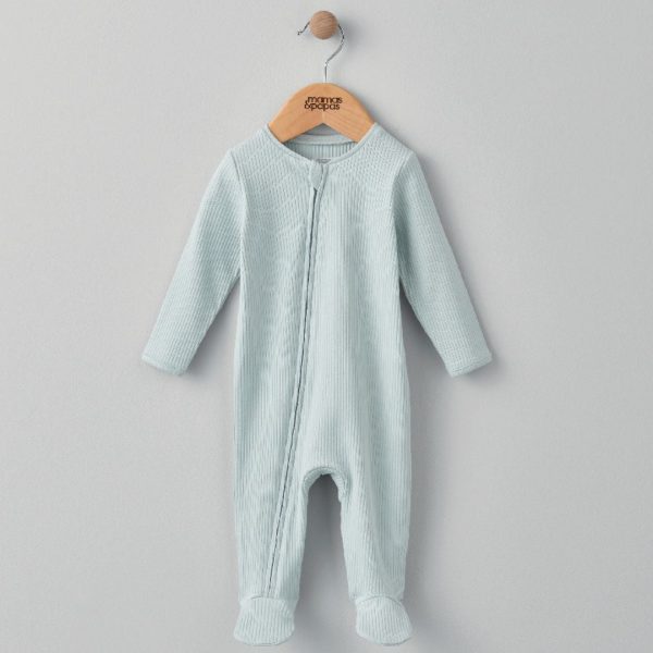 Mamas and Papas Organic Cotton Ribbed Onesie with Zip - Blue on Sale