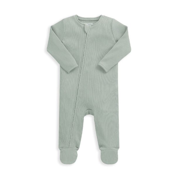 Mamas and Papas Organic Cotton Ribbed Onesie with Zip - Sage Green For Cheap