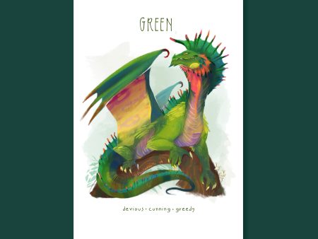 DnD Green Dragon Art Print For Cheap