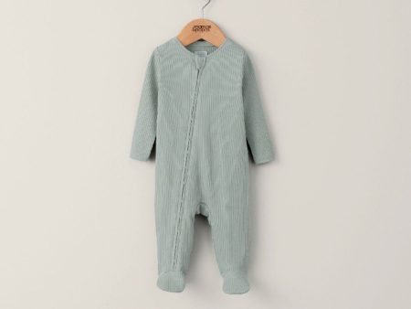 Mamas and Papas Organic Cotton Ribbed Onesie with Zip - Sage Green For Cheap