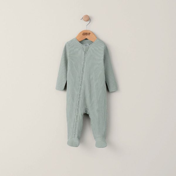 Mamas and Papas Organic Cotton Ribbed Onesie with Zip - Sage Green For Cheap