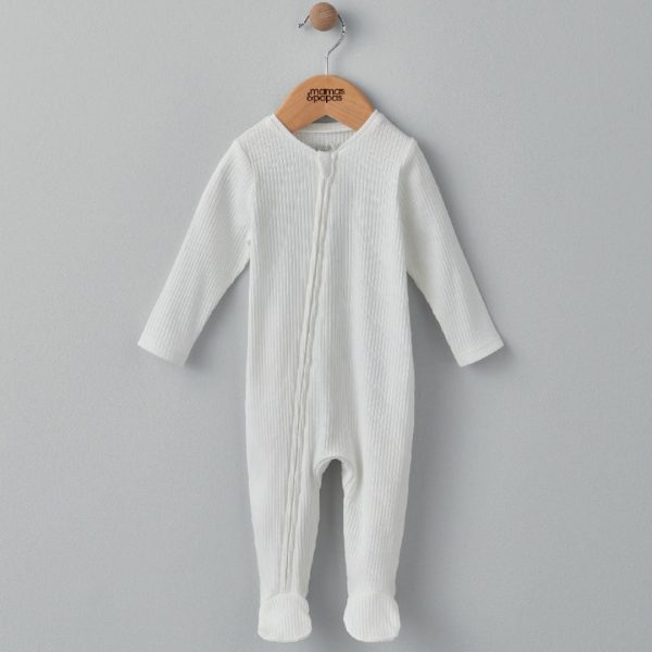 Mamas and Papas Organic Cotton Ribbed Onesie with Zip - White Cheap