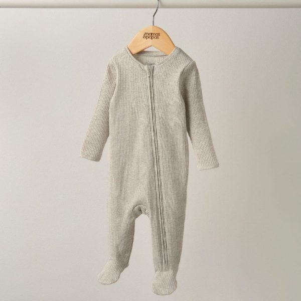 Mamas and Papas Organic Cotton Ribbed Onesie with Zip - Oatmeal Online