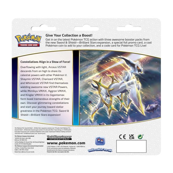 Pokemon TCG: Sword & Shield-Brilliant Stars 3 Booster Packs (Random) Online Hot Sale