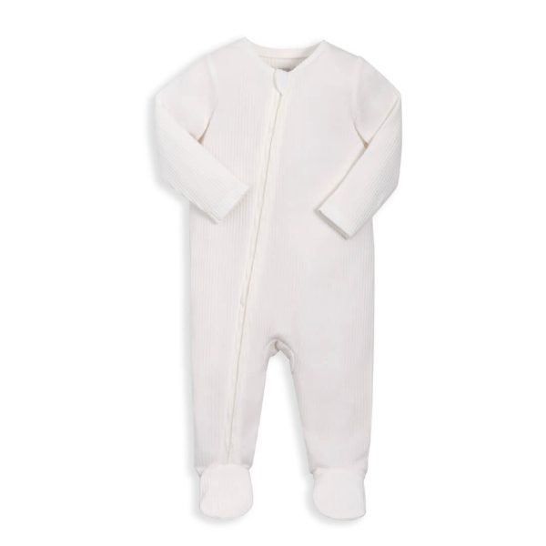 Mamas and Papas Organic Cotton Ribbed Onesie with Zip - White Cheap