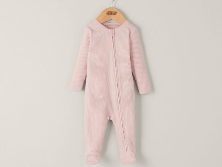 Mamas and Papas Organic Cotton Ribbed Onesie with Zip - Pink Fashion