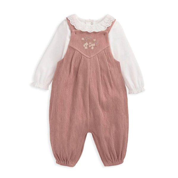 Mamas and Papas Pink Flower Crinkle Dungarees & Bodysuit - 2 Piece Set Online Sale