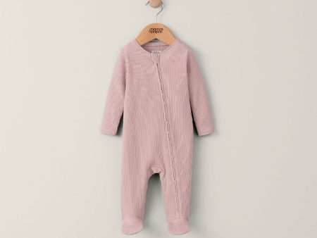 Mamas and Papas Organic Cotton Ribbed Onesie with Zip - Dusty Pink Online Sale