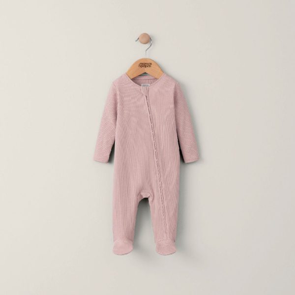 Mamas and Papas Organic Cotton Ribbed Onesie with Zip - Dusty Pink Online Sale