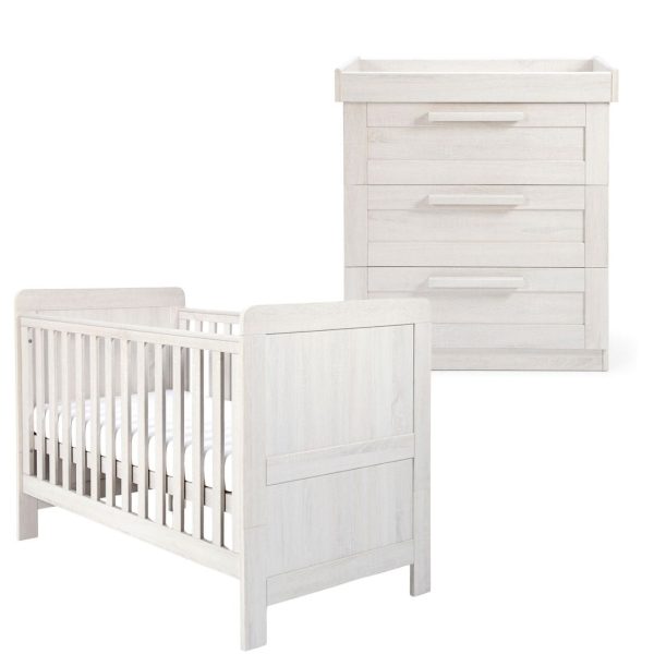 Mamas and Papas Atlas Nimbus White Bundle - Cot + Dresser For Cheap