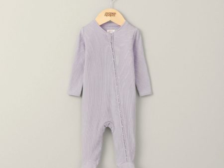 Mamas and Papas Organic Cotton Ribbed Onesie with Zip - Heather Purple on Sale