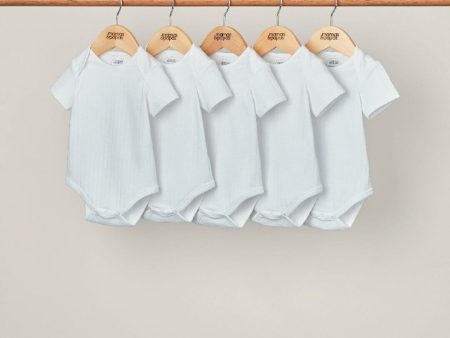 Mamas and Papas White Ribbed Short Sleeve Bodysuits - 5 Pack Sale