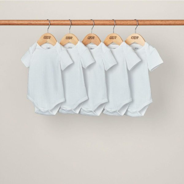 Mamas and Papas White Ribbed Short Sleeve Bodysuits - 5 Pack Sale