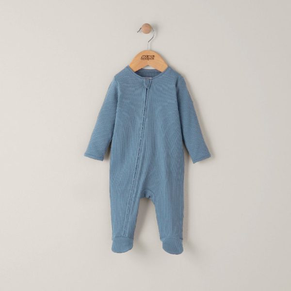 Mamas and Papas Organic Cotton Ribbed Onesie with Zip - Petrol Blue Online Sale